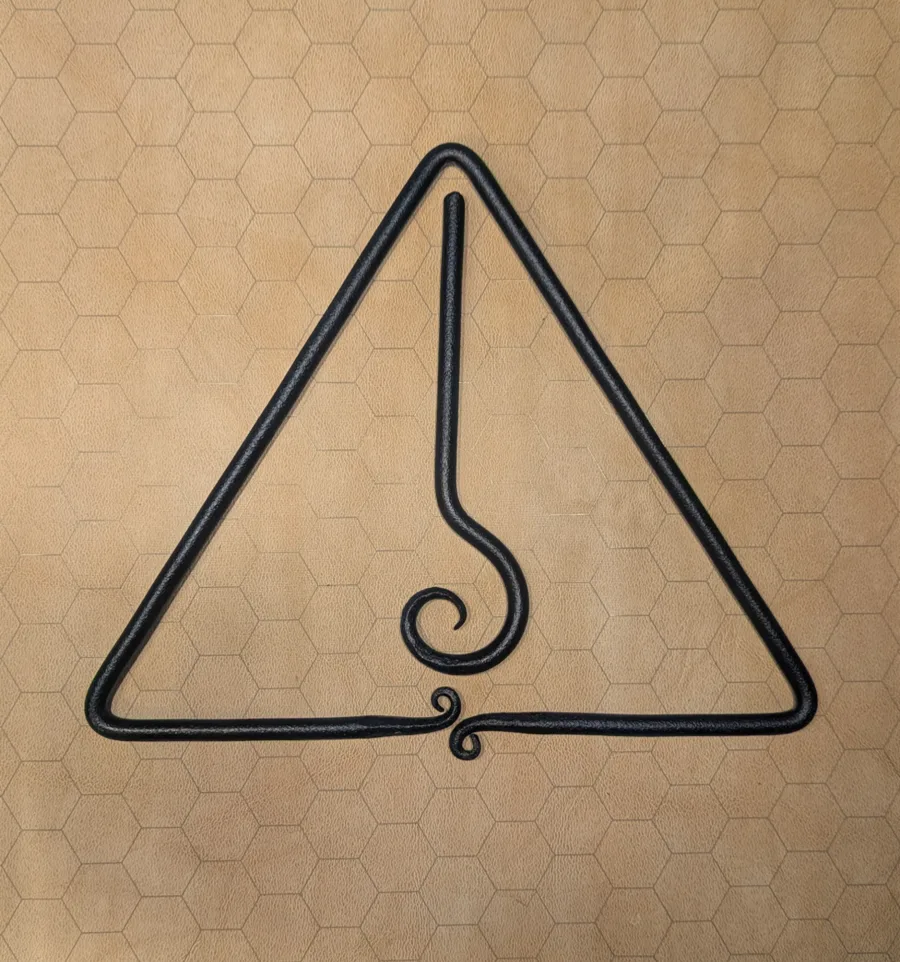 The Last Light sigil, a wrought-iron triangle with a hooked spiral